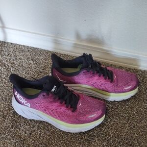 Hoka Pink and Black Athletic Shoes with Breathable Mesh 7B